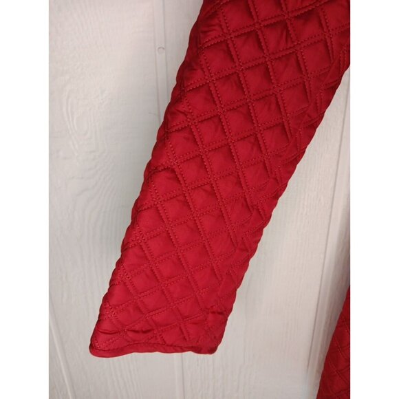 Isaac Mizrahi Live Coat Women's 2 Red Neck Bow Quilted Zip Snap Long Length - Picture 3 of 11